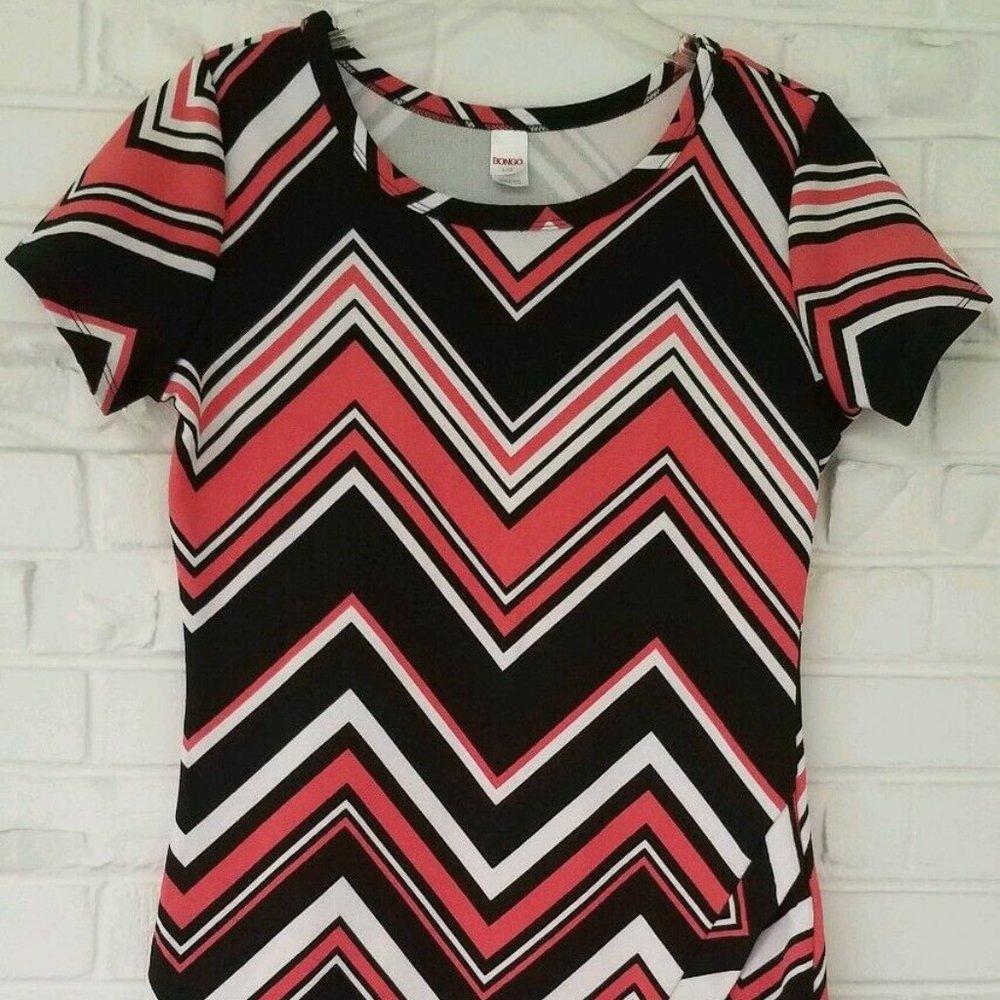 Bongo Asymetrical Pink White Black Short Dress M/L